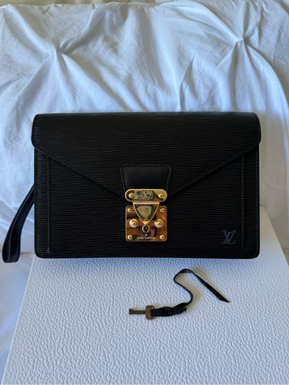 Louis Vuitton Black Epi Leather Envelope Pochette with Gold Hardware